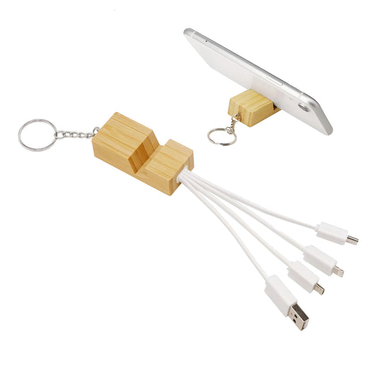 Phone Stand Bamboo Charging Cable Key Ring